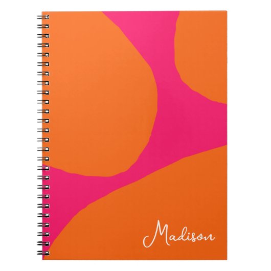 Heet Roze en Oranje Abstract Patroon met Naam Notitieboek (Voorkant)