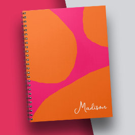 Heet Roze en Oranje Abstract Patroon met Naam Notitieboek