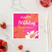 Heet Roze en Oranje Bloemen Happy Birthday Party Servet (Insitu)
