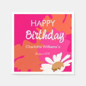 Heet Roze en Oranje Bloemen Happy Birthday Party Servet (Voorkant)