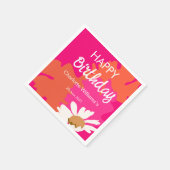 Heet Roze en Oranje Bloemen Happy Birthday Party Servet (Hoek)
