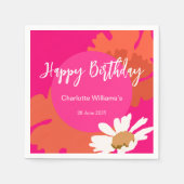 Heet Roze en Oranje Bloemen Happy Birthday Party Servet (Voorkant)