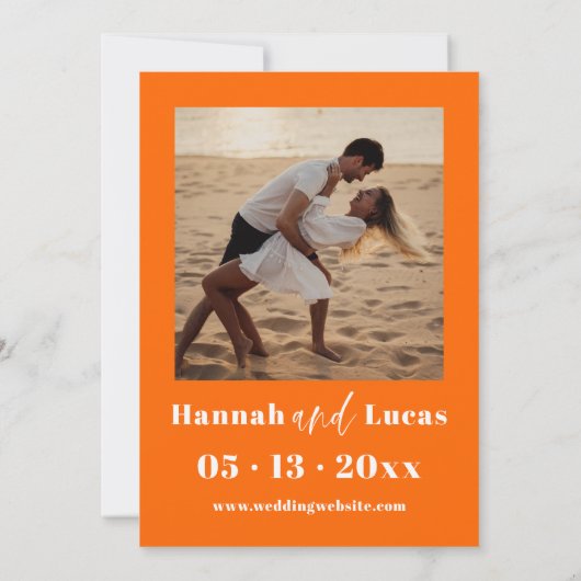 Heet Roze en Oranje Kalligrafie Foto Bruiloft Kaart (Achterkant)