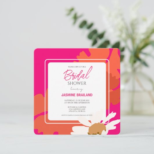 Heet roze en oranje margriet abstract bloem bruid (Staand voorkant)