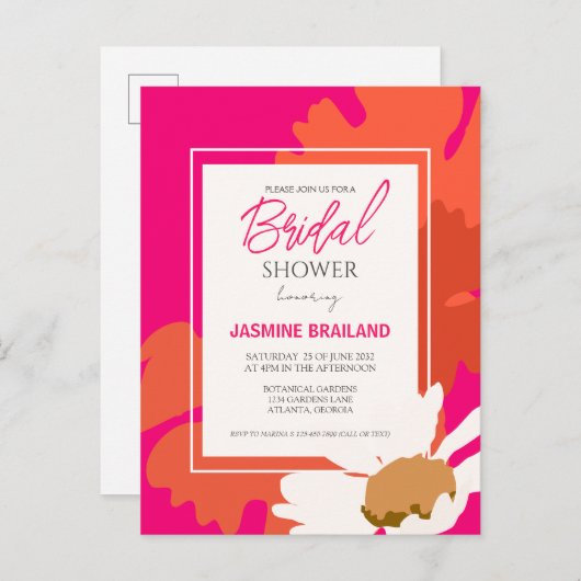 Heet roze en oranje margriet abstract bloem bruid briefkaart (Voorkant / Achterkant)