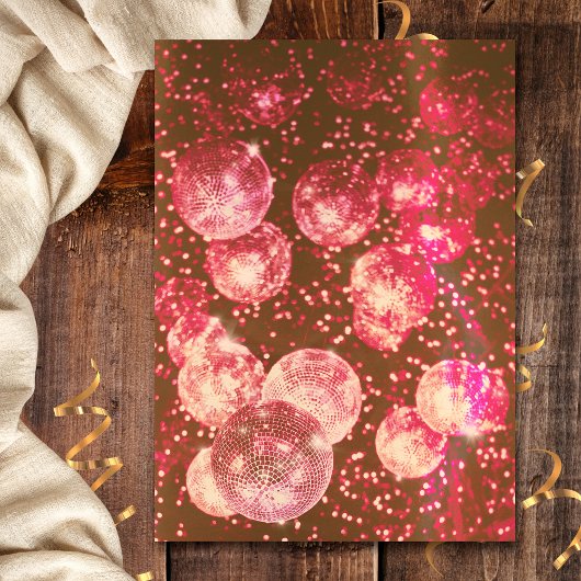 Heet roze en oranje retro disco bal bruiloft kaart