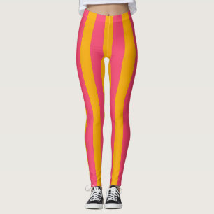 Heet roze en oranje verticale strepenpatroon leggings