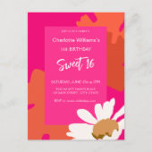 Heet Roze en Sinaasappel Bloemen Zestien Verjaarda Briefkaart (Voorkant)