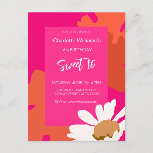 Heet Roze en Sinaasappel Bloemen Zestien Verjaarda Briefkaart (Voorkant)