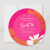Heet Roze en Sinaasappel Bloemen Zestien Verjaarda Kaart (Voorkant)