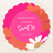 Heet Roze en Sinaasappel Bloemen Zestien Verjaarda Kartonnen Onderzetters (Voorkant)