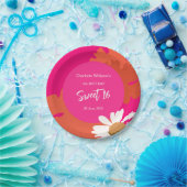 Heet Roze en Sinaasappel Bloemen Zestien Verjaarda Papieren Bordje (Feest)