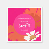 Heet Roze en Sinaasappel Bloemen Zestien Verjaarda Servet (Voorkant)