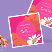 Heet Roze en Sinaasappel Bloemen Zestien Verjaarda Servet