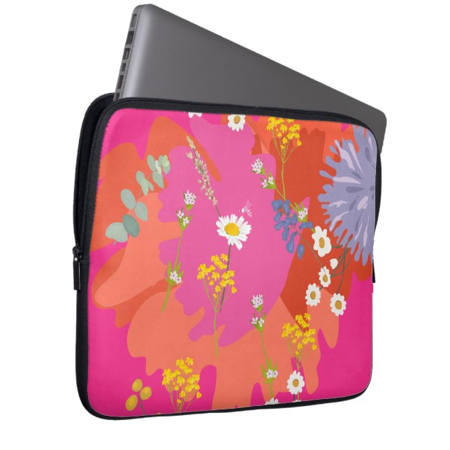 Heet Roze en Sinaasappel Bloementuin Abstract Laptop Sleeve (Voorkant Rechts)