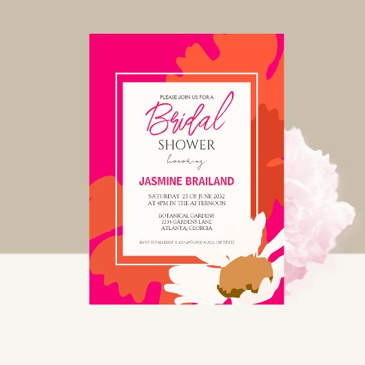 Heet Roze en Sinaasappel Daisy Abstract Floral Bri Kaart