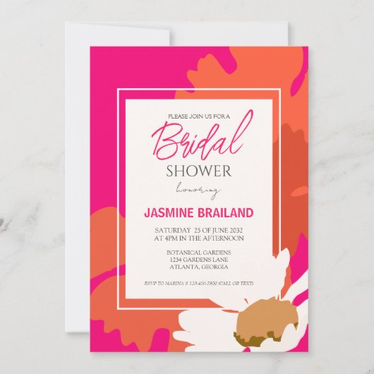 Heet Roze en Sinaasappel Daisy Abstract Floral Bri Kaart (Voorkant)