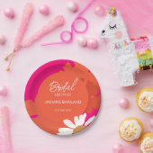 Heet Roze en Sinaasappel Daisy Abstract Floral Bri Papieren Bordje (Feest)