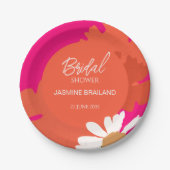 Heet Roze en Sinaasappel Daisy Abstract Floral Bri Papieren Bordje (Voorkant)