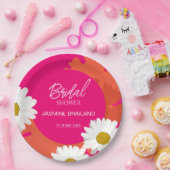 Heet Roze en Sinaasappel Daisy Abstract Floral Bri Papieren Bordje (Feest)