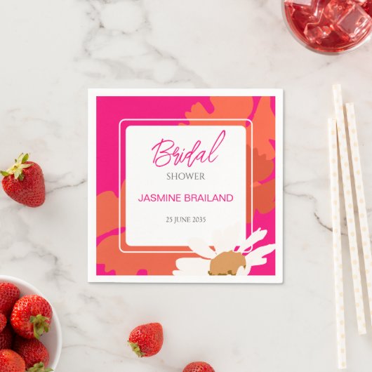 Heet Roze en Sinaasappel Daisy Abstract Floral Bri Servet (Insitu)