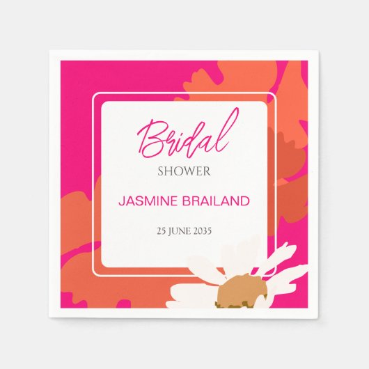 Heet Roze en Sinaasappel Daisy Abstract Floral Bri Servet (Voorkant)