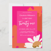 Heet Roze en Sinaasappel Daisy Floral Verjaardagsf Kaart (Voorkant)