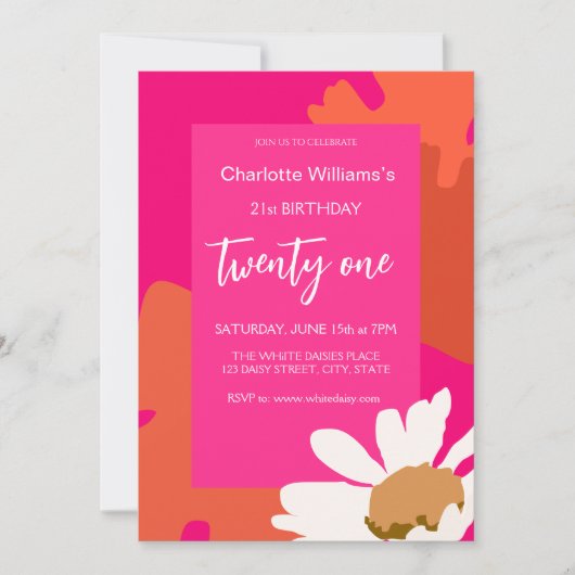 Heet Roze en Sinaasappel Daisy Floral Verjaardagsf Kaart (Voorkant)