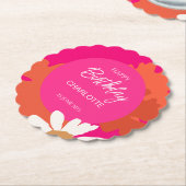 Heet Roze en Sinaasappel Daisy Floral Verjaardagsf Kartonnen Onderzetters (Gekanteld)