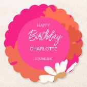 Heet Roze en Sinaasappel Daisy Floral Verjaardagsf Kartonnen Onderzetters (Voorkant)