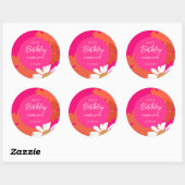 Heet Roze en Sinaasappel Daisy Floral Verjaardagsf Ronde Sticker (Vel)