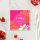 Heet Roze en Sinaasappel Daisy Floral Verjaardagsf Servet (Insitu)