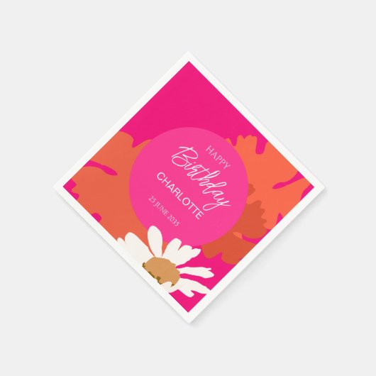 Heet Roze en Sinaasappel Daisy Floral Verjaardagsf Servet (Hoek)