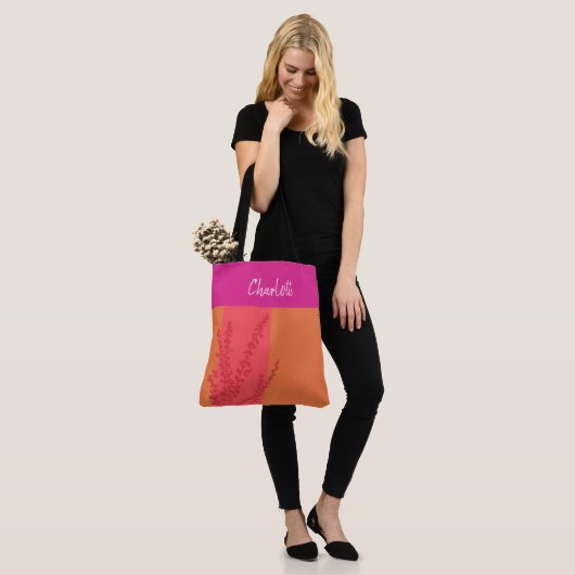Heet roze en Sinaasappel groen bladeren gepersonal Tote Bag (Op model)