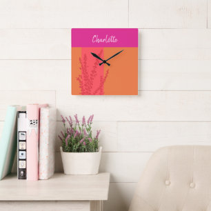 Heet roze en Sinaasappel groen bladeren gepersonal Vierkante Klok
