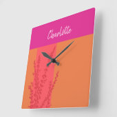 Heet roze en Sinaasappel groen bladeren gepersonal Vierkante Klok (Hoek)