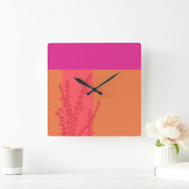 Heet roze en Sinaasappel groen laat kleurblokken Vierkante Klok