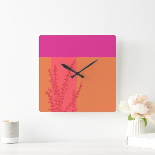 Heet roze en Sinaasappel groen laat kleurblokken Vierkante Klok (Huis)