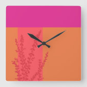 Heet roze en Sinaasappel groen laat kleurblokken Vierkante Klok (Voorkant)