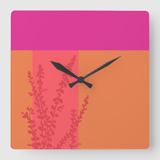 Heet roze en Sinaasappel groen laat kleurblokken Vierkante Klok (Voorkant)