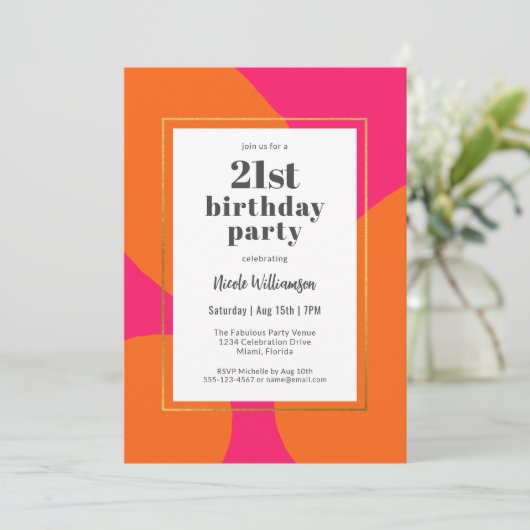 Heet Roze en Sinaasappel Kleurrijke 21ste Verjaard Kaart (Staand voorkant)