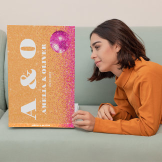 Heet roze en Sinaasappel Retro Disco Balls Bruilof Gastenboek