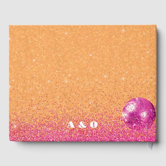 Heet roze en Sinaasappel Retro Disco Balls Bruilof Gastenboek (Achterkant)