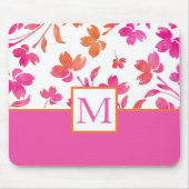 Heet Roze en Sinaasappel Waterverf Bloem Stengels Muismat (Voorkant)