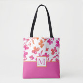 Heet Roze en Sinaasappel Waterverf Bloem Stengels Tote Bag (Voorkant)