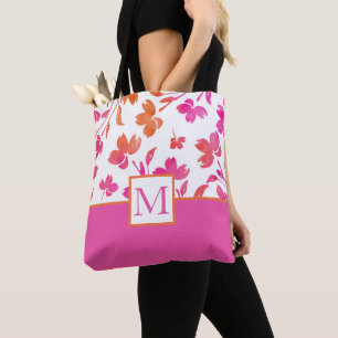 Heet Roze en Sinaasappel Waterverf Bloem Stengels Tote Bag