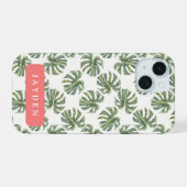 Heet Roze en Tropische Palm Leaf Aangepaste naam iPhone 15 Case (Achterkant horizontaal)