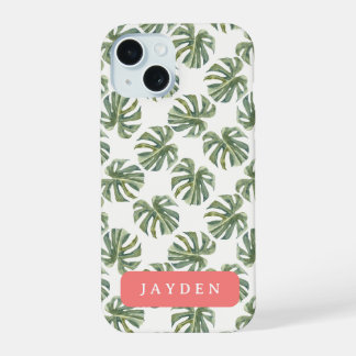 Heet Roze en Tropische Palm Leaf Aangepaste naam iPhone 15 Case