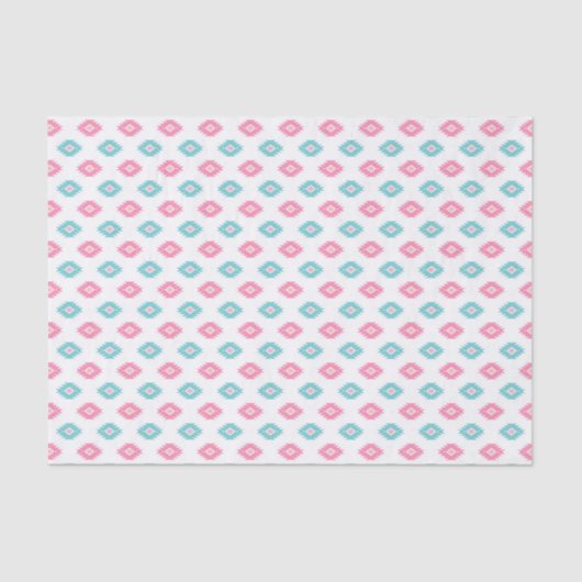 Heet roze en Turqoise Geometric Aztec Pattern Tissuepapier (Voorkant)
