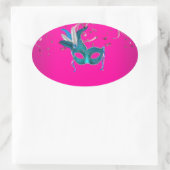 Heet roze en turquoise-blauwe maskerade ovale sticker (Tas)